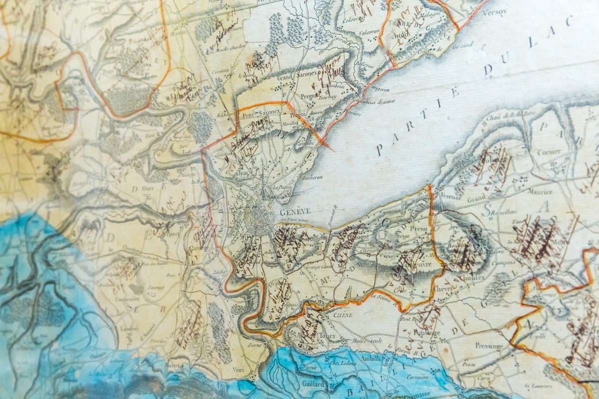 Carte du Canton de Genève annotée par Charles Pictet de Rochemont lors du second congrès de Paris (1814)